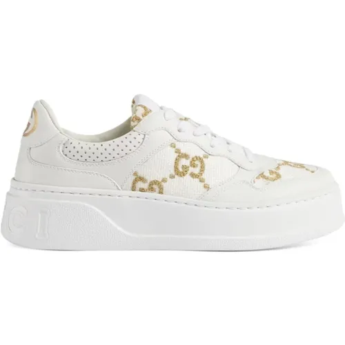 GG-Embroidered Leather Sneakers , female, Sizes: 6 1/2 UK - Gucci - Modalova