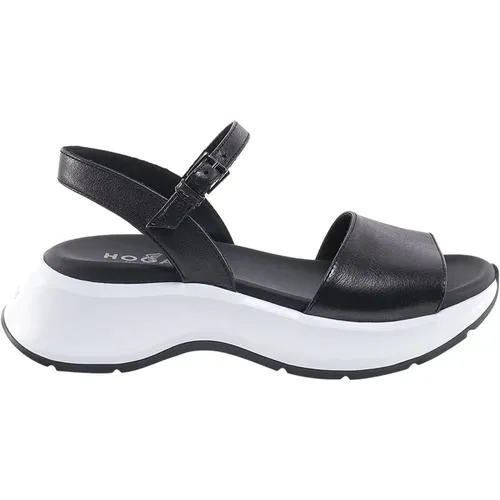 Schwarze flache Ledersandalen - Ss23 , Damen, Größe: 36 1/2 EU - Hogan - Modalova