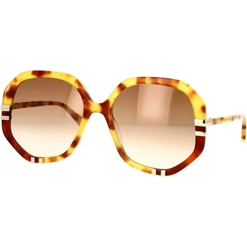 Geometrische Sonnenbrille mit goldfarbenen Metalleinsätzen , Damen, Größe: 58 MM - Chloé - Modalova