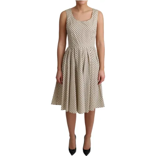 A-Linien-Kleid mit Polka Dots Beige , Damen, Größe: M - Dolce & Gabbana - Modalova