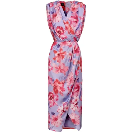 Sleeveless Satin Floral Print Dress , female, Sizes: 2XS - pinko - Modalova
