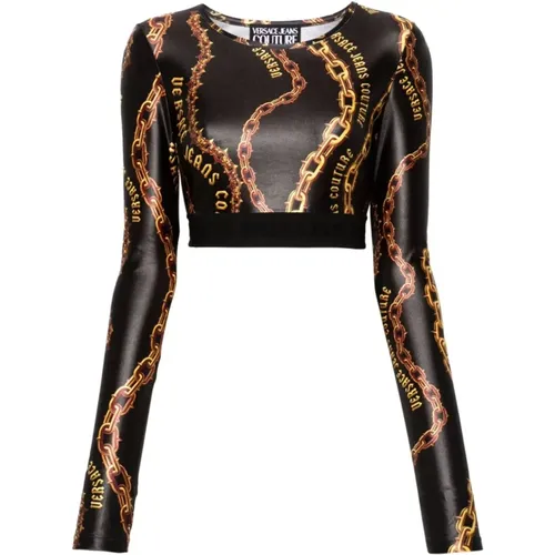 Stilvolles Schwarzes Langarm-Top , Damen, Größe: 2XS - Versace Jeans Couture - Modalova