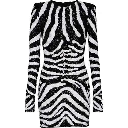 Kurzes zweifarbiges Kleid mit Pailletten Zebra - Balmain - Modalova