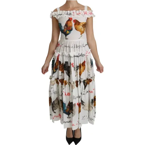 Elegant Rooster Sheath Midi Dress , female, Sizes: 2XS, XS - Dolce & Gabbana - Modalova