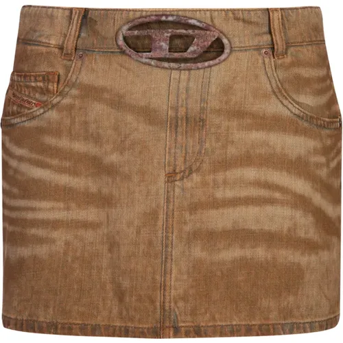 Camel Denim Mini Skirt with Oval D Logo , female, Sizes: W28, W26 - Diesel - Modalova