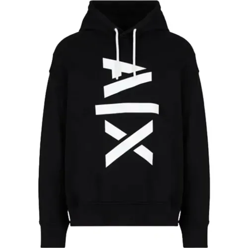 Men39 Hooded Sweatshirt with Vertical White AX Print , male, Sizes: XS, XL, S, M, L - Armani Exchange - Modalova