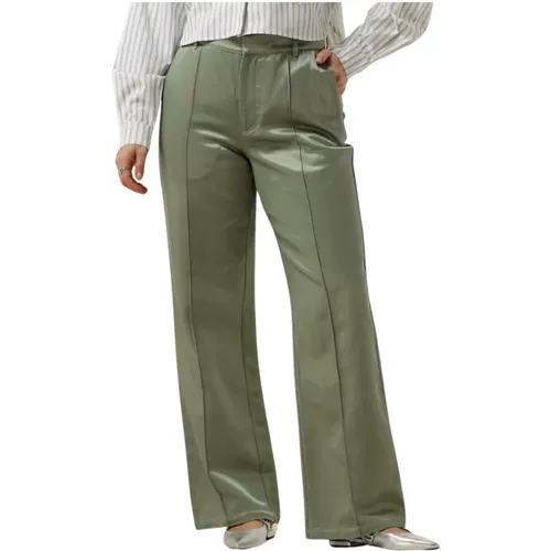 Grüne Satin Pintuck Low Pants , Damen, Größe: XS - Colourful Rebel - Modalova
