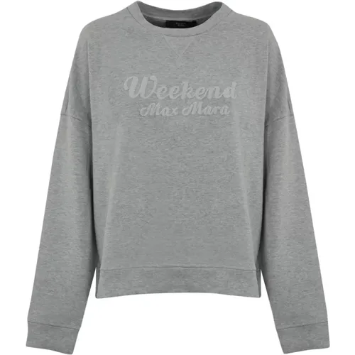 Grauer Baumwollpullover mit Logo-Stickerei , Damen, Größe: XS - Max Mara Weekend - Modalova