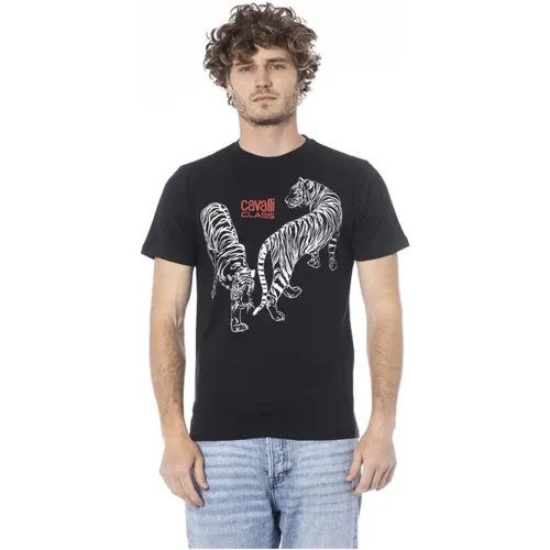 Schwarzes Logo-Print T-Shirt , Herren, Größe: XL - Cavalli Class - Modalova