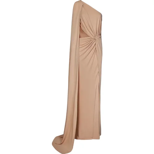 One-Shoulder Champagne Jersey Dress with Draping , female, Sizes: 3XS - Elie Saab - Modalova