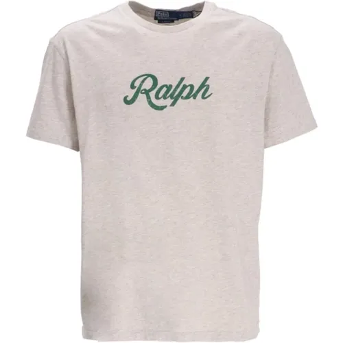 Graues Logo-Print Baumwoll-T-Shirt , Herren, Größe: M - Ralph Lauren - Modalova