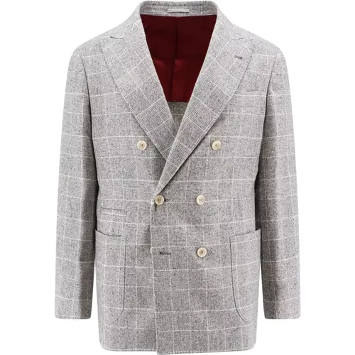 Prince of Wales Check Seidenblazer,Stilvolle Jacken für Männer - BRUNELLO CUCINELLI - Modalova