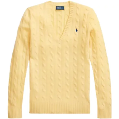 Gelber V-Ausschnitt Pullover - Größe L , Damen, Größe: M - Ralph Lauren - Modalova
