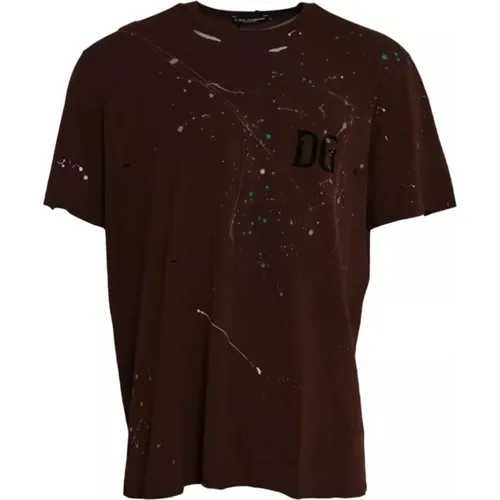 Cotton T-Shirt with Color Splashes , male, Sizes: 3XL - Dolce & Gabbana - Modalova