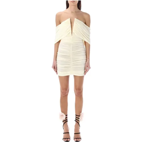 Cream V Neck Ruched Dress , female, Sizes: XS - Magda Butrym - Modalova