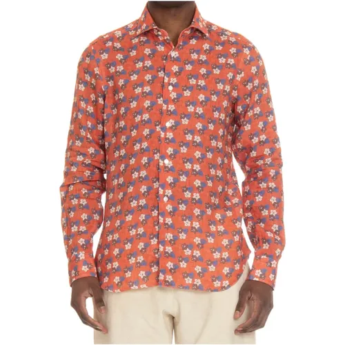 Coral Linen Floral Shirt , male, Sizes: 2XL, 3XL, M, L, XL - Barba - Modalova