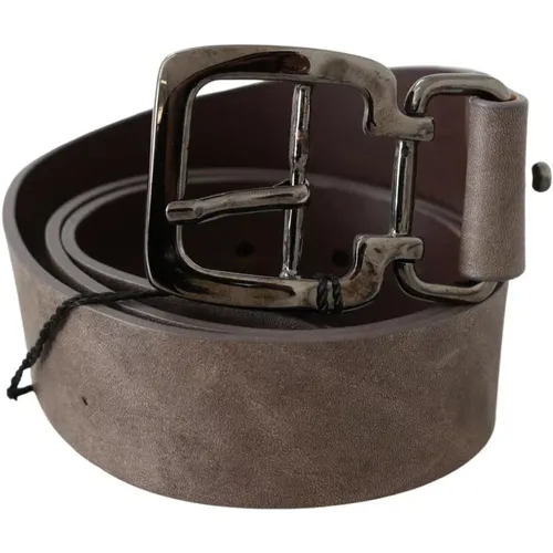 Dark Leather Metallic Square Buckle Belt , unisex, Sizes: 85 CM - Costume National - Modalova
