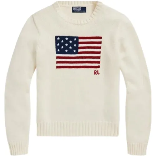 Flaggenpullover aus Baumwollmischung - Größe: M, Farbe: Creme , Damen, Größe: L - Ralph Lauren - Modalova