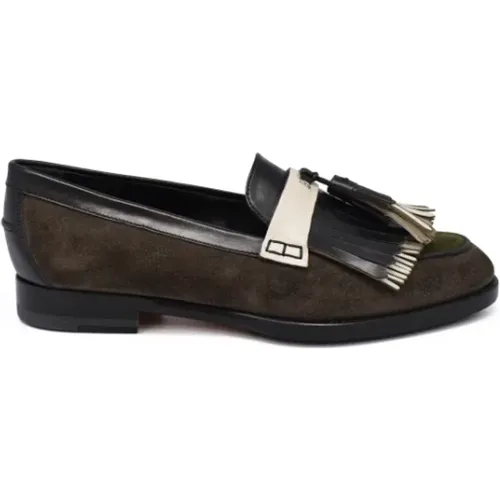 Stilvolle graue und grüne Wildleder-Loafer , Damen, Größe: 35 EU - Santoni - Modalova