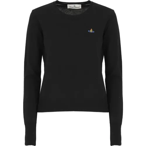 Schwarzer Baumwoll-Kaschmir-Pullover mit Logo-Patch , Damen, Größe: XS - Vivienne Westwood - Modalova