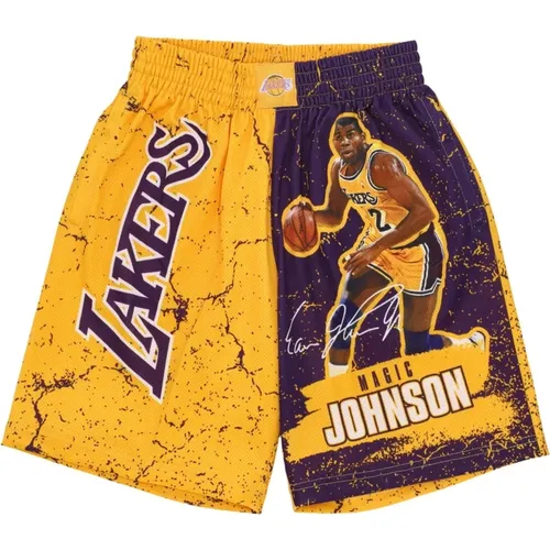 Magic Johnson Basketball Shorts Burst Mesh , Herren, Größe: L - Mitchell & Ness - Modalova