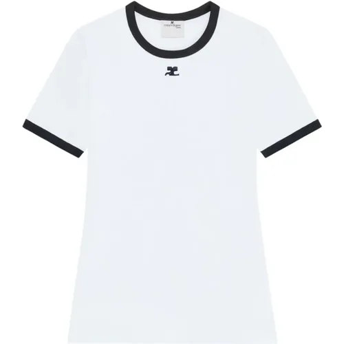 Jersey T-shirt with Logo Embroidery , female, Sizes: L, M, S, XS - Courrèges - Modalova