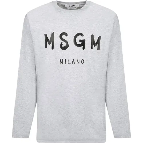 Light Grey Logo Print T-Shirt , male, Sizes: XL, S, L - Msgm - Modalova