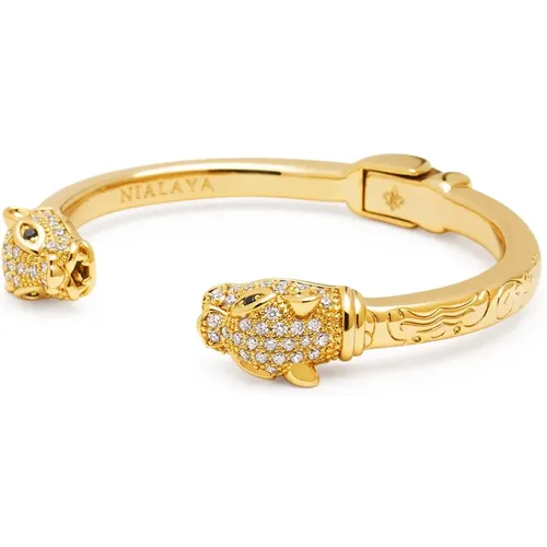 Gold CZ Panther Bangle , female, Sizes: S, L, M - Nialaya - Modalova