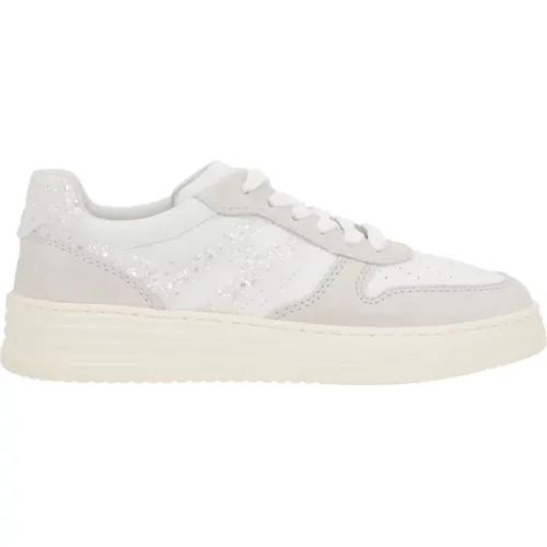 Weiße Low-Top-Sneaker mit Glitzer , Damen, Größe: 38 1/2 EU - Hogan - Modalova