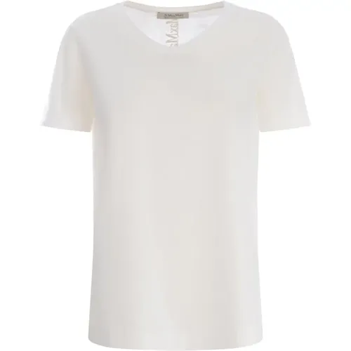 Geripptes V-Ausschnitt T-Shirt , Damen, Größe: M - Max Mara - Modalova