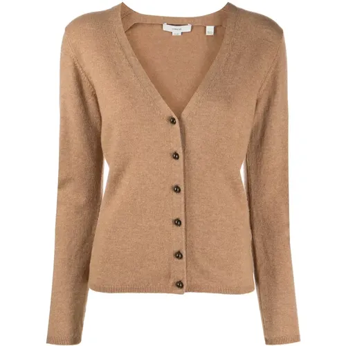 Brauner V-Ausschnitt Knopf-Cardigan , Damen, Größe: XS - Vince - Modalova