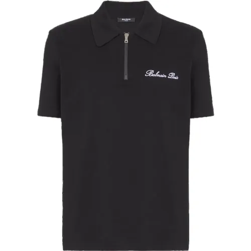 Polo-Shirt mit Kurzen Ärmeln und Reißverschluss , Herren, Größe: M - Balmain - Modalova