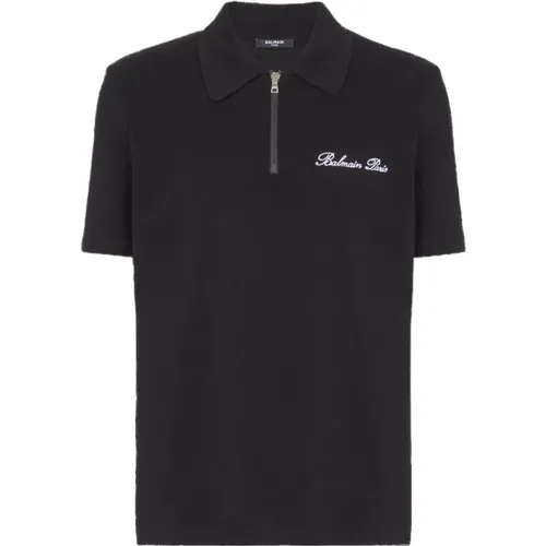 Polo-Shirt mit Kurzen Ärmeln und Reißverschluss , Herren, Größe: XL - Balmain - Modalova