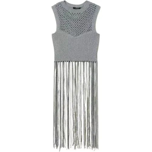 Grey Sweaters with Cropped Top and Fringe Detail , female, Sizes: M, XS - Twinset - Modalova