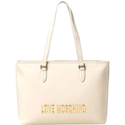 Ivory Synthetic Shopper Bag , female, Sizes: ONE SIZE - Love Moschino - Modalova
