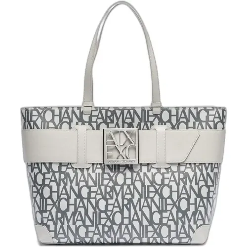 Graue Bedruckte Handtasche mit Reißverschluss , Damen, Größe: ONE Size - Armani Exchange - Modalova