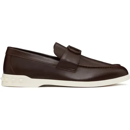 Braune Leder VLogo Slip-On Sneakers , Herren, Größe: 40 EU - Valentino Garavani - Modalova