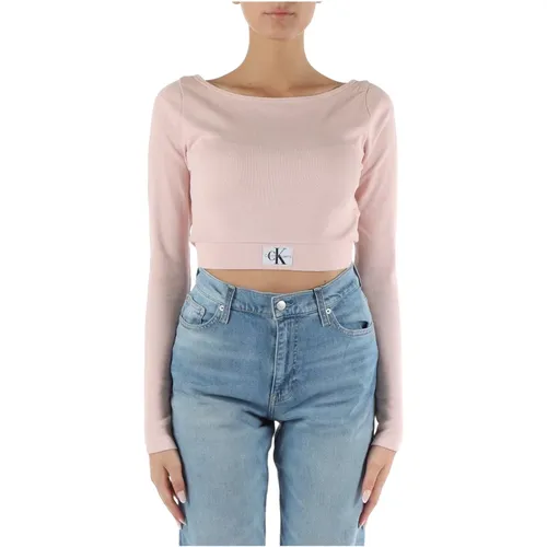 Stretch-Baumwoll-Ripp-Top mit Logo , Damen, Größe: M - Calvin Klein Jeans - Modalova