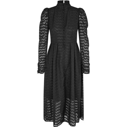 Gemustertes Schwarzes Langarmkleid , Damen, Größe: XL - Cras - Modalova