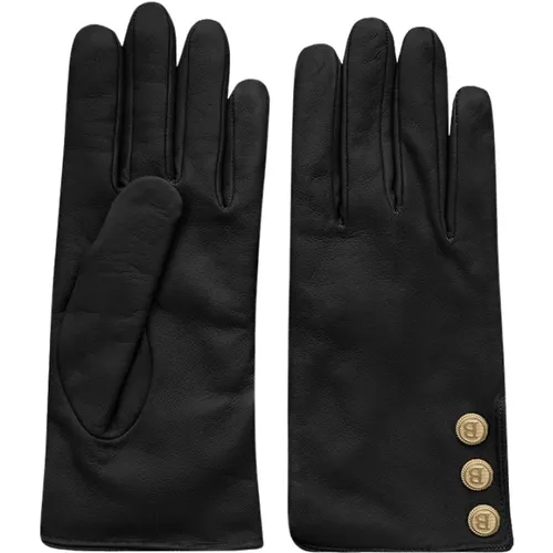 Leather Gloves with Golden Buttons , female, Sizes: L - Busnel - Modalova