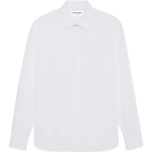 Weißes Baumwollpopeline Hemd mit Spitzem Kragen - Saint Laurent - Modalova
