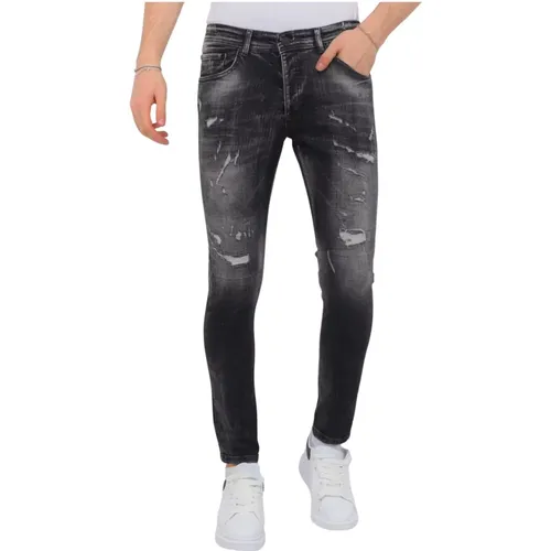 Destroyed Jeans with Paint Splatter Men Slim Fit - 1086 , male, Sizes: W33, W32, W36, W31, W38, W34, W30, W29 - Local Fanatic - Modalova