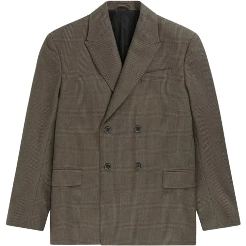 Relaxed Fit Double-Breasted Jacket in Prince of Wales Check , male, Sizes: S - closed - Modalova