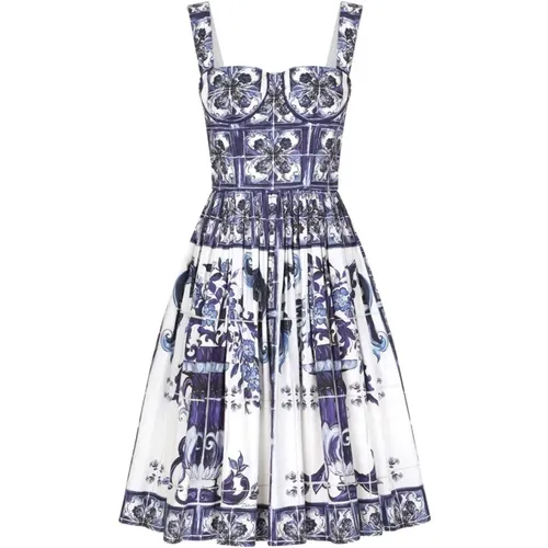 Geometric Print Cotton Dress , female, Sizes: XS - Dolce & Gabbana - Modalova