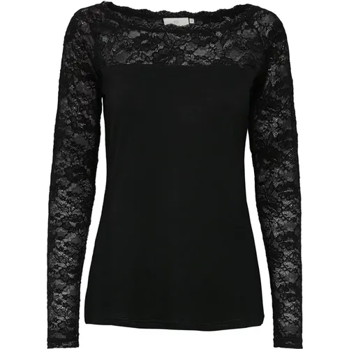 Lacy Boat T-Shirt Top with Lace Detailing , female, Sizes: 2XL, XL, M, L, S, XS - Kaffe - Modalova