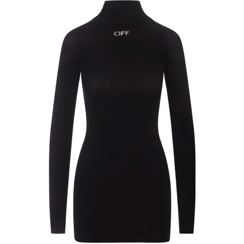Schwarzes Slim-Fit Mini-Kleid mit Logo , Damen, Größe: XS - Off White - Modalova