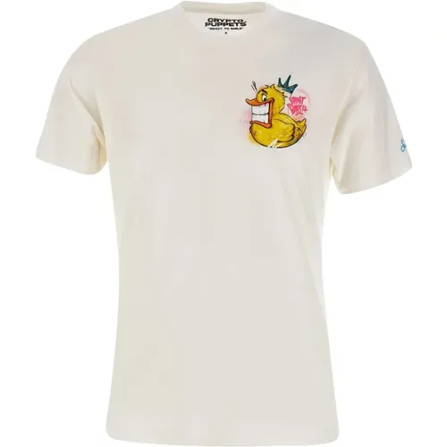 Weiße Baumwoll-T-Shirt mit Entenlogo - MC2 Saint Barth - Modalova