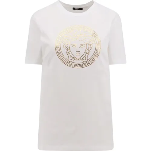 Weißes T-Shirt mit Logo-Print,Jersey T-Shirts - Versace - Modalova