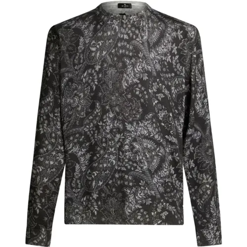 Silk Cashmere Paisley Sweater Grey , male, Sizes: M, L - ETRO - Modalova