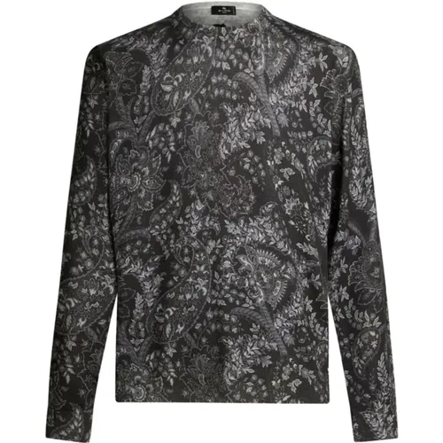 Silk Cashmere Paisley Sweater Grey , male, Sizes: XL, M, L - ETRO - Modalova